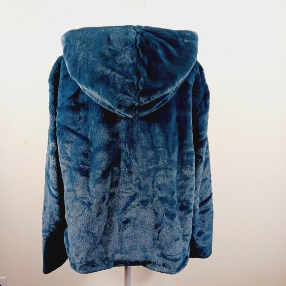 Gili, Deep Teal Faux Fur Hooded Jacket, Size Large, Zip Front, Cozy, Soft & Warm - Picture 5 of 16